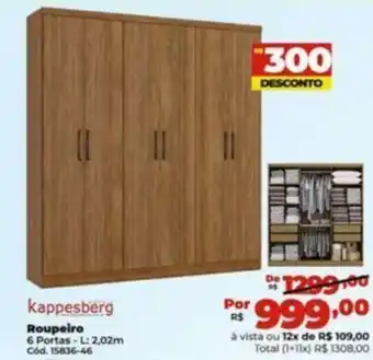 Lojas Becker Kappesberg Roupeiro 6 Portas - L:2,02m Cód. 15836-46 oferta