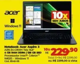 Lojas Becker Notebook Acer Aspire 3 A315-34-C9WH Tela 15.6" oferta