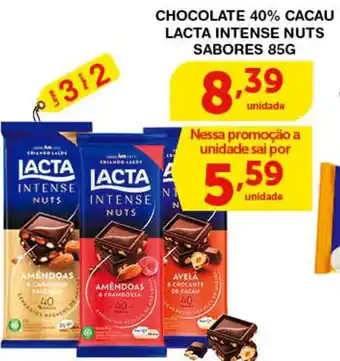 Roldão CHOCOLATE 40% CACAU LACTA INTENSE NUTS SABORES 85G oferta
