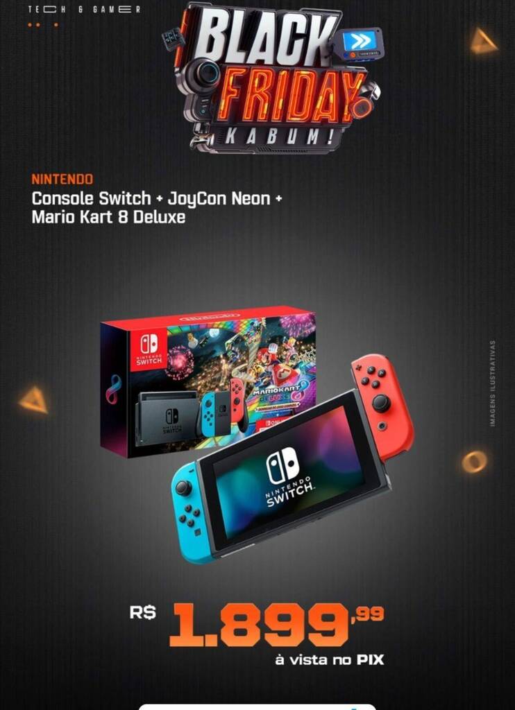 Nintendo Console Switch + JoyCon Neon + Mario Kart 8 Deluxe oferta na KaBuM
