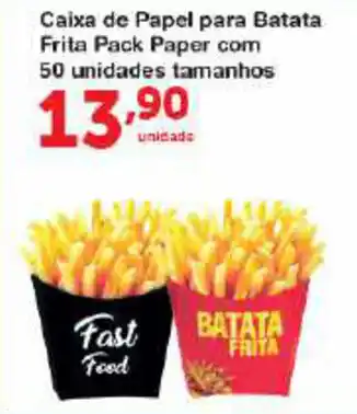 Roldão Caixa de Papel para Batata Frita Pack Paper com 50 undiades tamanhos oferta