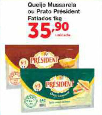 Roldão Queijo Mussarela ou Prato President Fatiados 1kg oferta