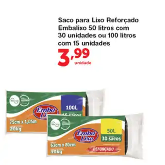 Roldão Saco para lixo Reforcado Embalixo 50L com 30 unidades ou 110L com 15 undiades oferta