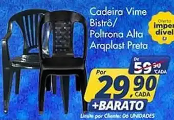 Cadeira Vime Bistrô/ imper Poltrona Alta divel Arqplast Preta