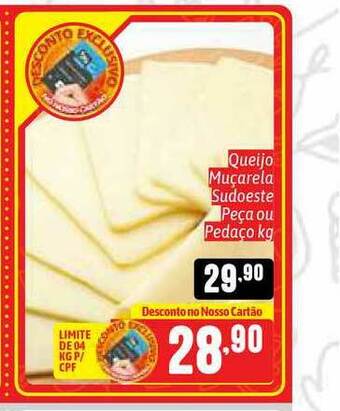 Supermercados Big Compra Queijo Muçarela Sudoeste Peça Ou Pedaço 1kg oferta