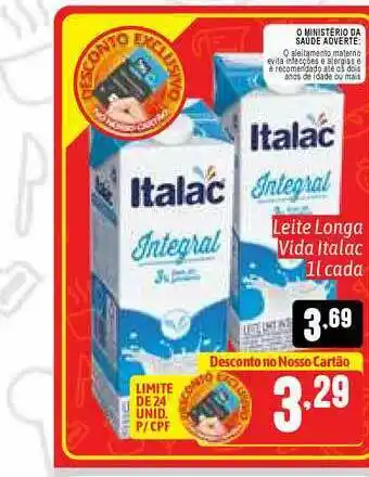 Supermercados Big Compra Leite Longa Vida Italac 1L cada oferta