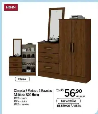 Zenir Cômoda 2 Portas E 3 Gavetas Multiuso B70 Henn oferta