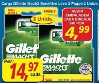 Carga Gillette Mach3 Sensitive Leve 3 Pague 2 Unids.