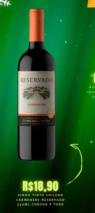 VINHO TINTO CHILENO CARMENERE RESERVADO 750ML CONCHA Y TORO