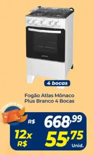 Atakarejo Fogão Atlas Mônaco Plus Branco 4 Bocas oferta