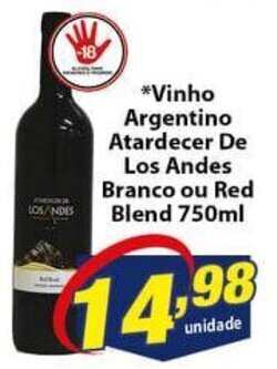 Vencedor Atacadista Vinho Argentino Atardecer De Los Andes Branco ou Red Blend 750ml oferta