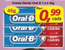 Supermercados Guanabara Creme Dental Oral B 1.2.3 45g oferta