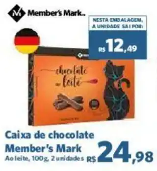 Sam's Club Caixa de chocolate Member's Mark Ao leite, 100g, 2 unidades oferta