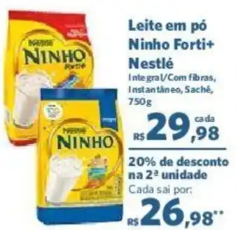 Sam's Club Leite em pó Ninho Forti+ Nestlé Integral/Com fibras, Instantâneo, Saché, 750g oferta