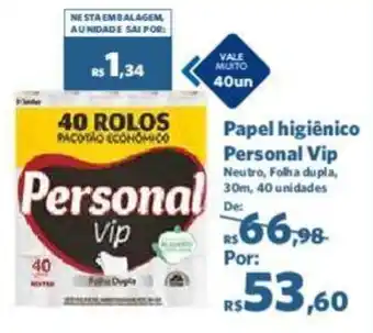 Papel higiênico Personal Vip Neutro, Folha dupla, 30m, 40 unidades