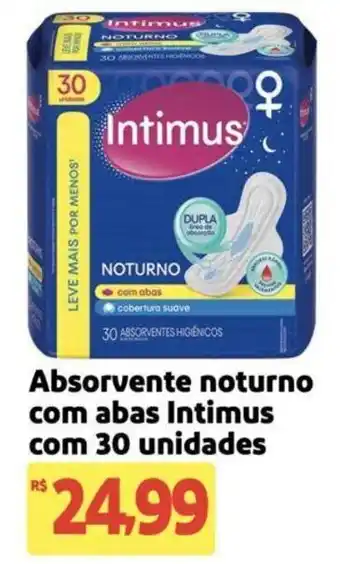 Absorvente noturno com abas Intimus com 30 unidades