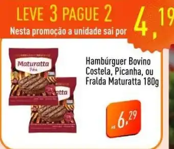 Supermercados Pague Menos Hambúrguer Bovino Costela, Picanha, ou Fralda Maturatta 180g oferta