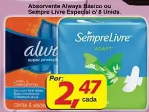 Supermercados Guanabara Absorvente Always Basico ou Sempre Livre Especial c/8 unids. oferta