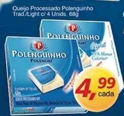 Supermercados Guanabara Queijo Processado Polenguinho Trad/ Light c/ 4 unids. 68g oferta