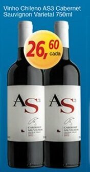 Supermercados Guanabara Vinho Chileno AS3 Cabernet Sauvignon Varietal 750ml oferta