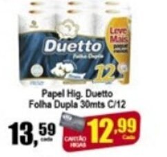 Higa's Supermercado Papel Hig. Duetto Folha Dupla 30mts c/12 oferta