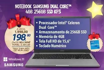 Lojas Cem NOTEBOOK SAMSUNG DUAL CORE™ 4GB 256GB SSD KP3 oferta