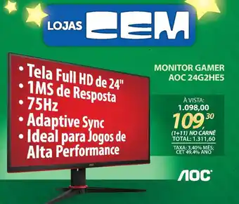 Lojas Cem MONITOR GAMER AOC 24G2HE5 oferta