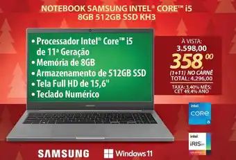 Lojas Cem NOTEBOOK SAMSUNG INTEL® CORE™ i5 8GB 512GB SSD KH3 oferta