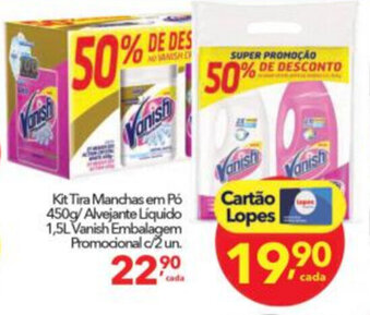 Lopes Supermercados Kit Tira Manchas em po 450g/ Alvejante Liqiudo 1.5L Vanish Embalagem Promocional c/ 2un. oferta