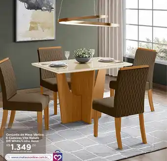 Supermercados Mateus Conjunto de Mesa Vertice 6 Cadeiras Vita Nature Off White/ Lindo Henn oferta