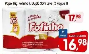 Papel Hig. Fofinho F. Dupla 30m Leve 12 Pague 11