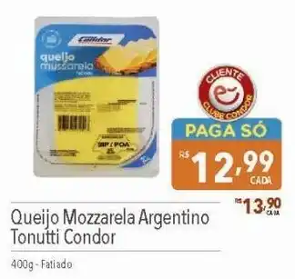 Supermercados Condor Queijo Mozzarela Argentino Tonutti Condor 400g-Fatiado oferta