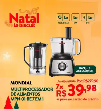 Le Biscuit MONDIAL MULTIPROCESSADOR DE ALIMENTOS MPN-01-BE7 EM 1 oferta