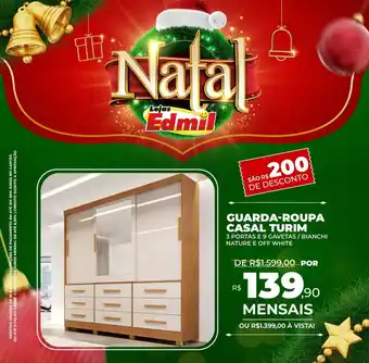 GUARDA-ROUPA CASAL TURIM 3 PORTAS E 9 GAVETAS / BIANCHI NATURE E OFF WHITE