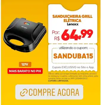 Casa e Vídeo SANDUICHEIRA GRILL ELÉTRICA Lenoxx oferta