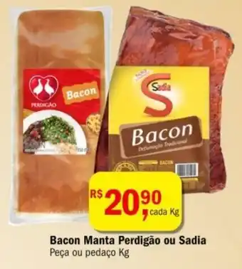 Ultrabox cada Kg Bacon Manta Perdigão ou Sadia Peça ou pedaço Kg oferta