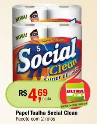 Ultrabox Papel Toalha Social Clean Pacote com 2 rolos oferta