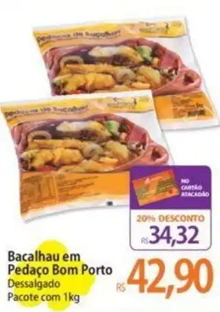 Atacadão Bacalhau em Pedaço Bom Porto Dessalgado Pacote com 1kg oferta