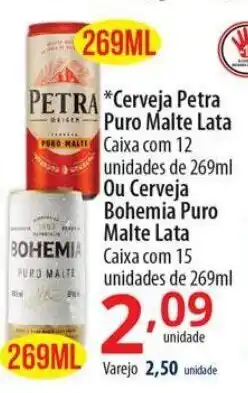 Cerveja Petra Puro Malte Lata 269ml ou Cerveja Bohemia Puro Malte Lata 269ml
