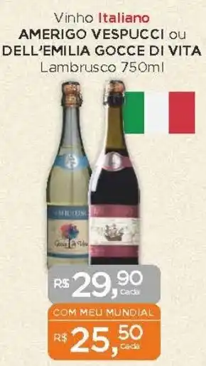 Vinho Italiano AMERIGO VESPUCCI ou DELL'EMILIA GOCCE DI VITA Lambrusco 750ml