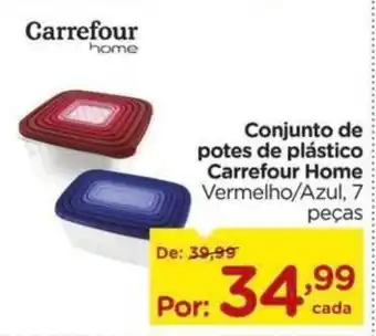 Conjunto de potes de plástico Carrefour Home Vermelho/Azul, 7