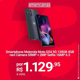 Lojas Americanas Smartphone Motorola Moto G54 5G 128GB 4GB ram Câmera 50MP + 2MP Selfie 16MP 6.5 oferta