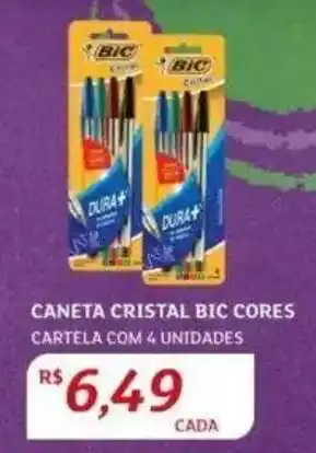 CANETA CRISTAL BIC CORES CARTELA COM 4 UNIDADES