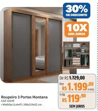 Deltasul Roupeiro 3 Portas Montana Cód: 43149 oferta