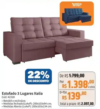 Deltasul Estofado 3 Lugares Italia Cód: 42328 oferta