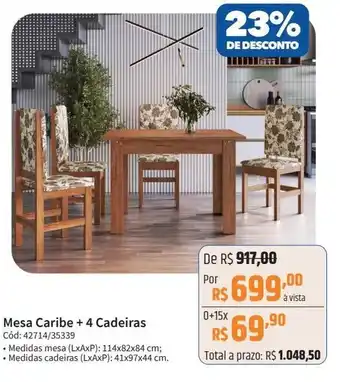 Deltasul Mesa Caribe + 4 Cadeiras Cód: 42714/35339 oferta
