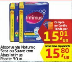 Absorvente noturno seca ou suave com abas intimus 30 un