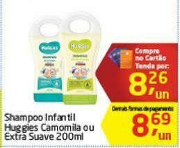 Shampoo infantil huggies camomila ou extra suave 200ml
