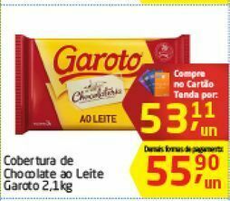 Cobertura de chocolate ao leite garoto 2.1 kg