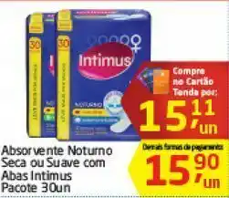 Absorvente noturno seca ou suave com abas intimus 30 un